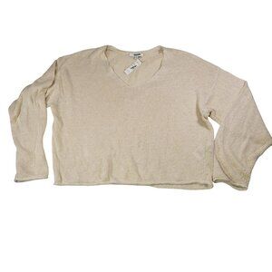 Madewell Women Beige Linen Lightweight Knit Pullover V-Neck Sweater Size XS